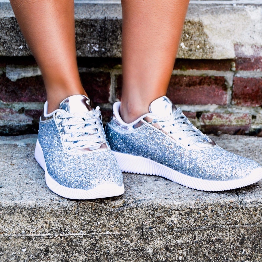 Silver Glitter Tennis Shoes
